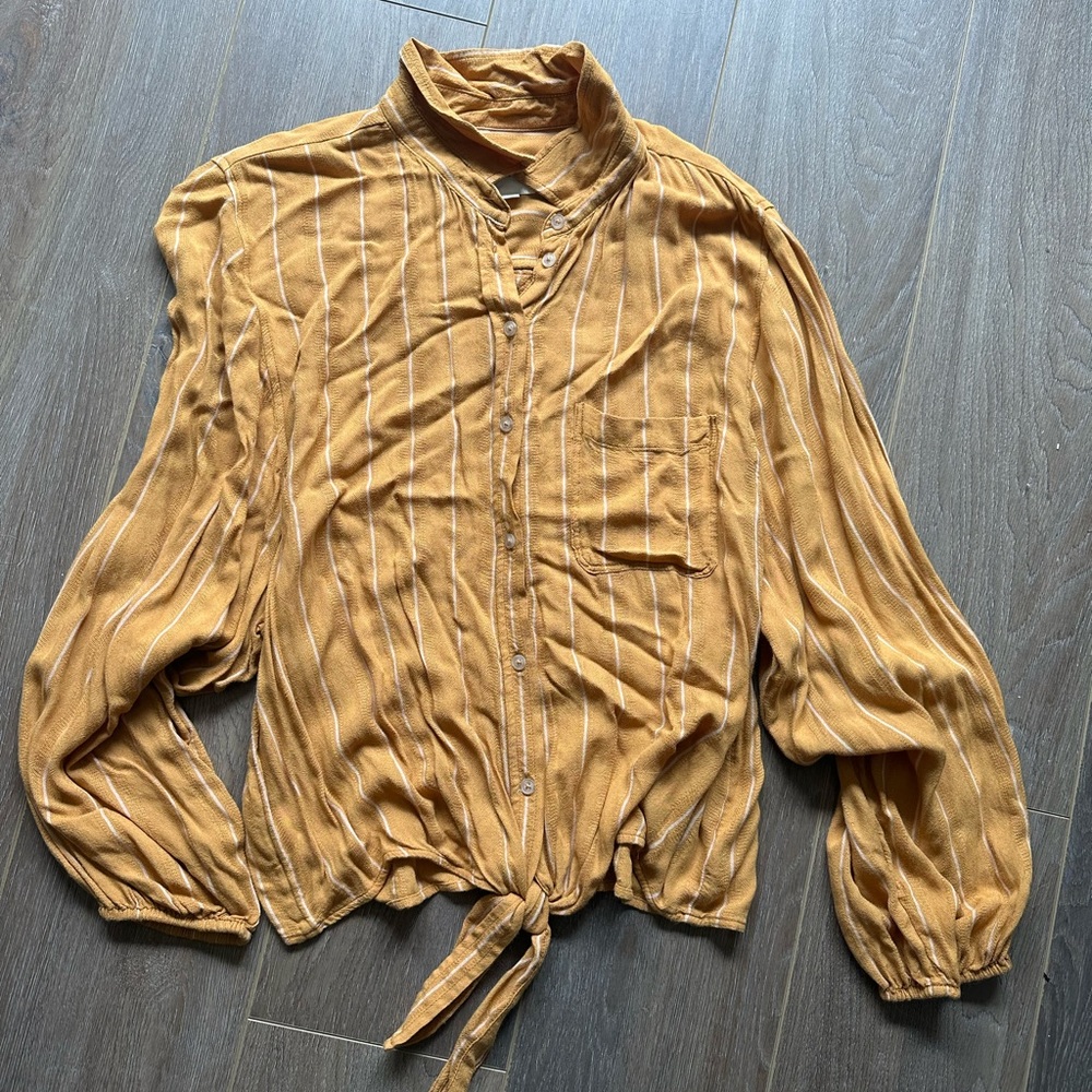 AE Button Up Mustard Blouse